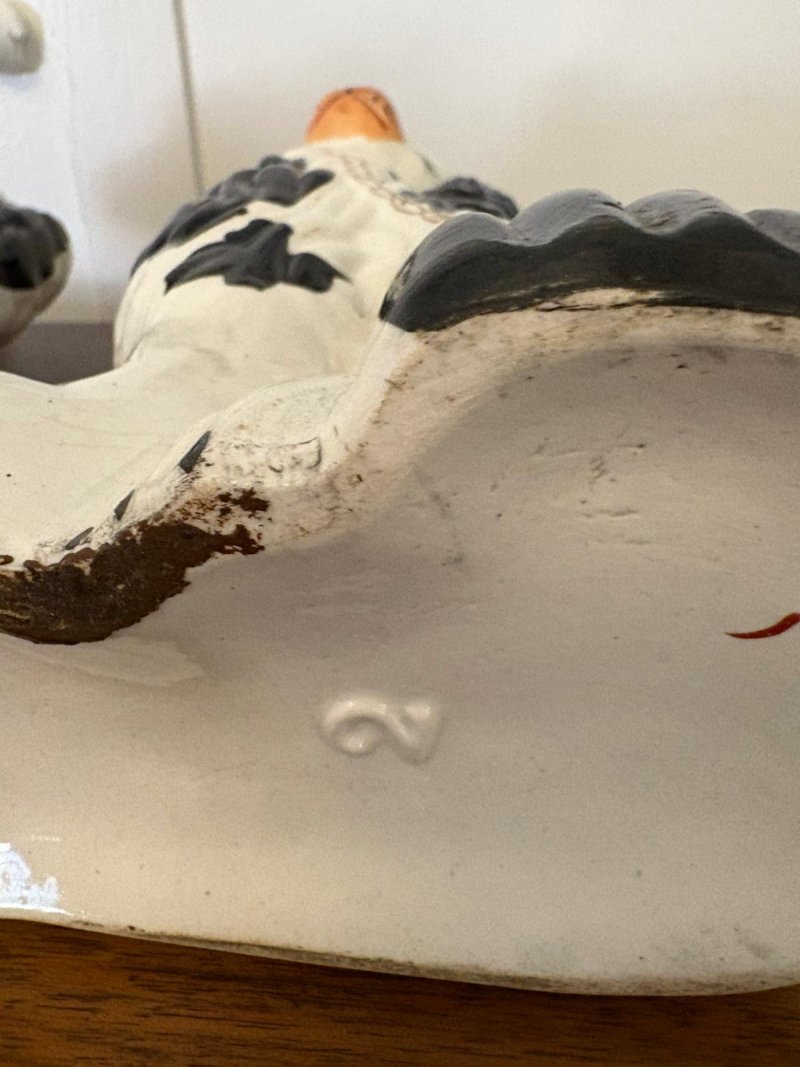 Antique Pair of Staffordshire Black & White Spaniel Dogs